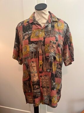 Vintage Men's Short-Sleeve Casual Silk  Camp Shirt
